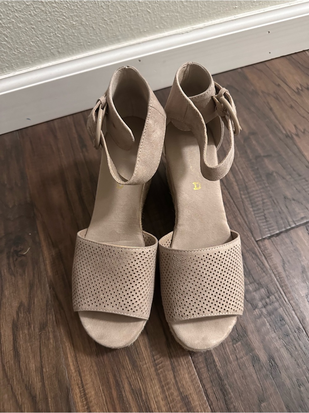 Unisa Taupe Suede Perforated Block Heel Sandals